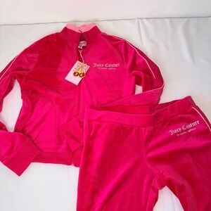 Juicy Couture Velour Tracksuit Set vixen Pink Flamingo Jacket Pants Size Medium